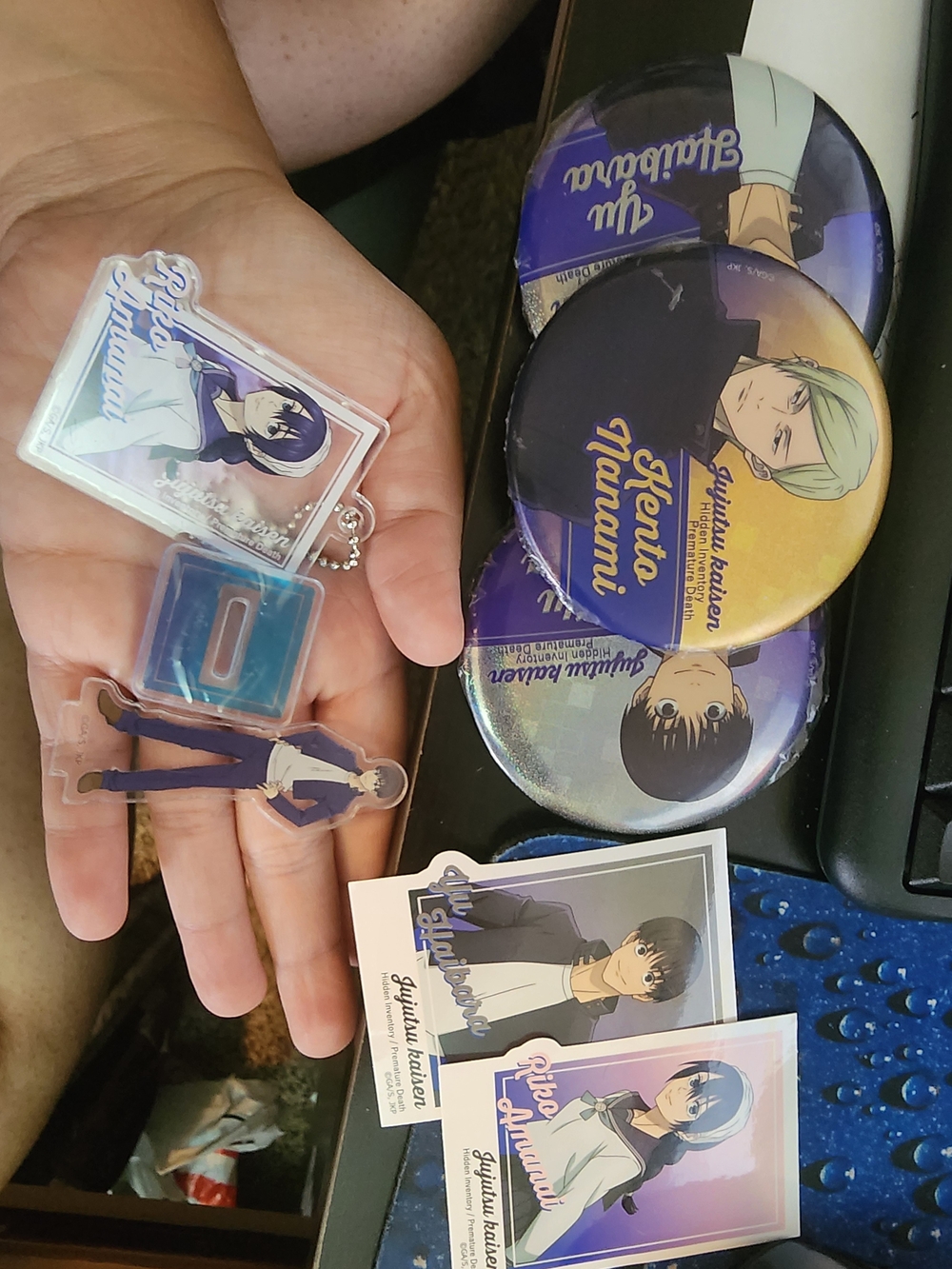 JJK Anime Character Button & Keychain Lot - Purple, Blue, Yellow
